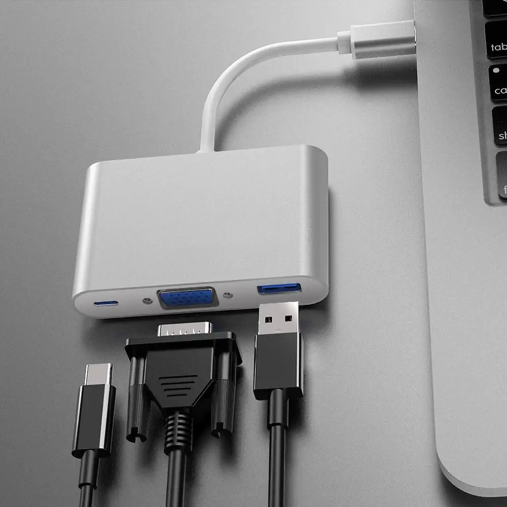 Тип-C адаптер 3-в-1 Thunderbolt 3,0 концентратор USB type C к HDMI VGA 3,5 мм разъем USB адаптер с Тип-C Мощность доставки
