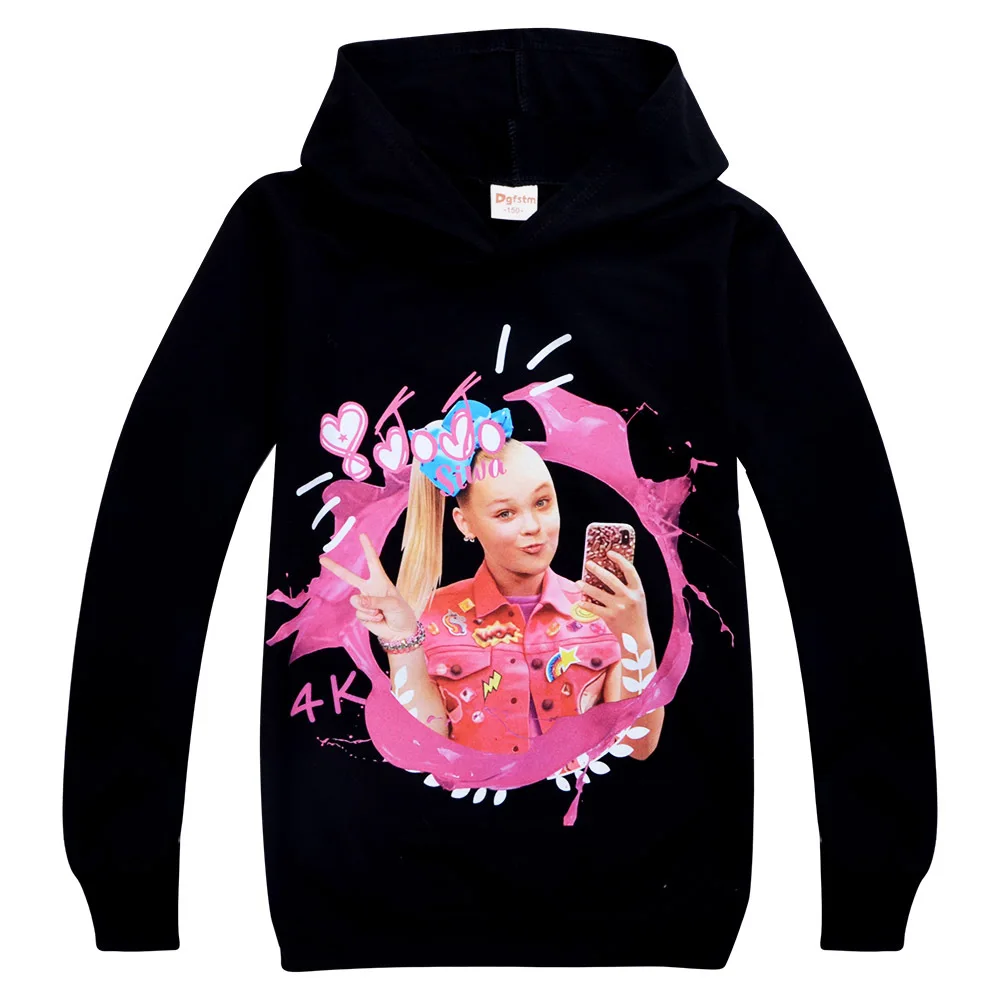 JOJO Siwa/Новинка года; сезон весна-осень; комплекты одежды с капюшоном для маленьких девочек; футболка брюки; комплект одежды с капюшоном детская спортивная одежда из хлопка с бантом - Цвет: Black Hoodie