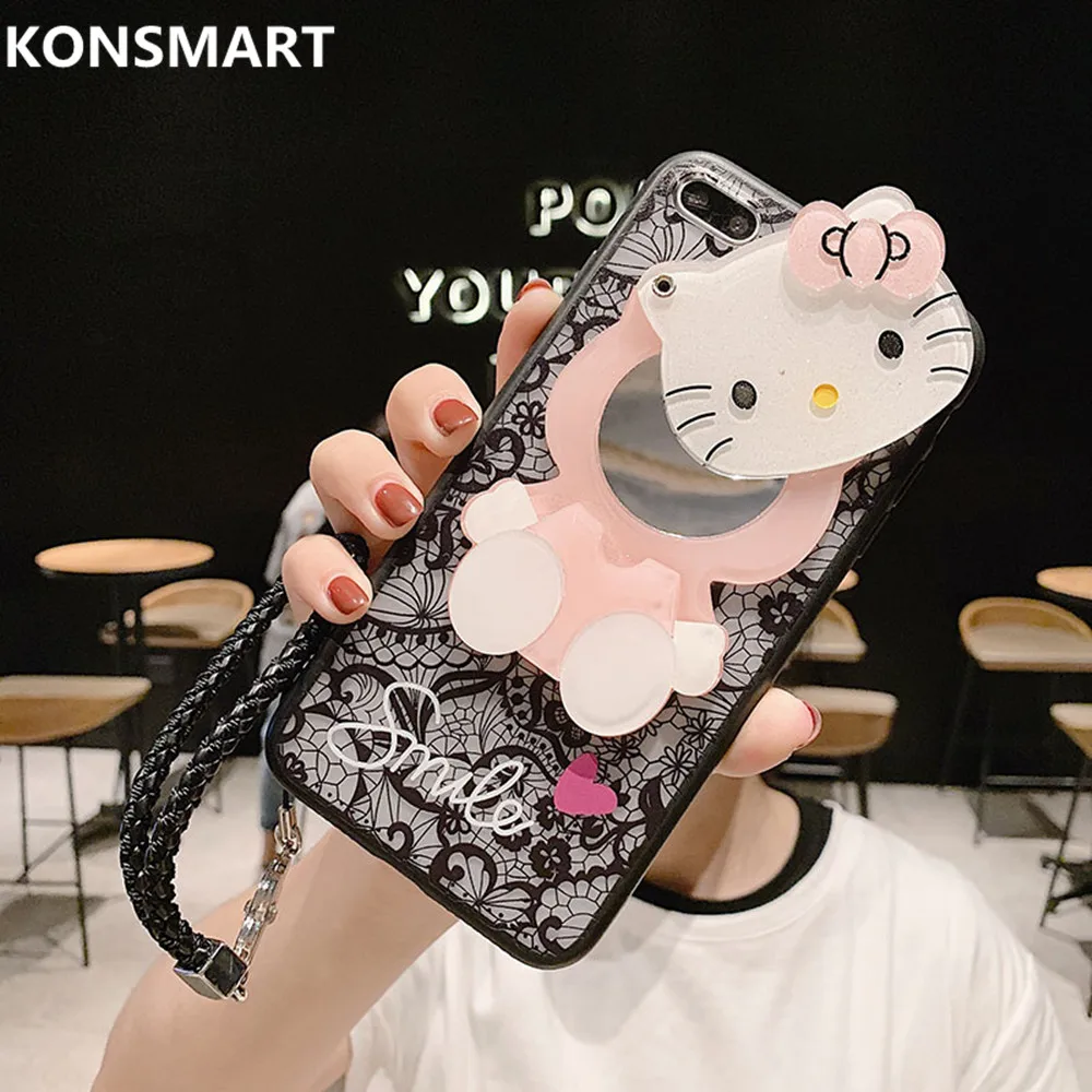 Модные 3D Kitty стильная футболка с изображением персонажей видеоигр зеркальный чехол для телефона для samsung Galaxy S10 плюс S10lite S9 S9plus S8 S8plus S7edge S6 чехол KONSMART