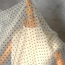 

1 Meter 155cm Wide Black White Flocked Polka Dots Sheer Tulle Mesh Fabric for Sewing Dress Skirts Wedding Decor Khaki Pink Red