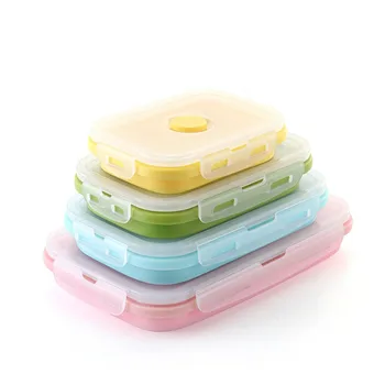 

4 Sizes Collapsible Silicone Food Container Portable Bento Lunch Box Microware Home Kitchen Outdoor Food Storage Containers Box