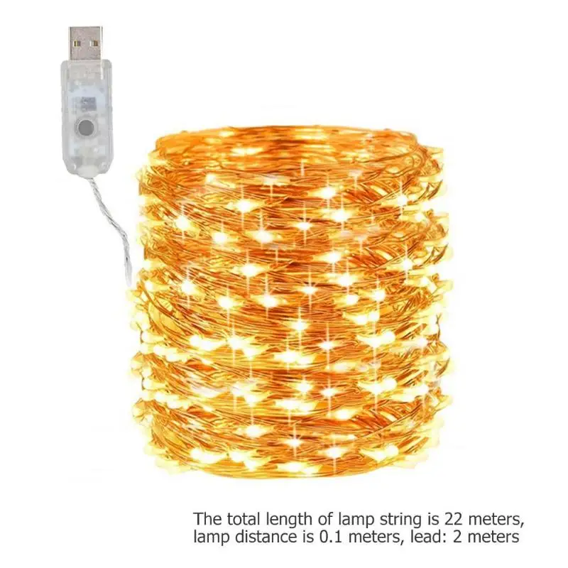 22m 200LED 12/22m 100/200LED USB Медный провод осветительная гирлянда, Волшебная Гирлянда для дома Свадебные Декоративные лампы Рождественские украшения для дома - Испускаемый цвет: 22m 200LED