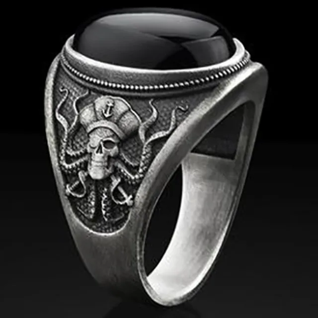Vintage Punk Big Black Zircon Stone Rings for Men Women Gothic Octopus Scorpion Animals Punk Party Bike Jewelry Turkey Jewelry Style 3