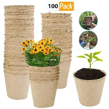 

Hot SV-100 Pcs Nursery Pots Biodegradable Paper Pulp Peat Pot Plant Nursery Cup Tray Nursery Pot Pouch Potted Plant Grow