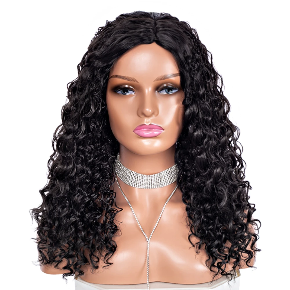 

Gres Curly Synthetic Wigs for Black Women High Temperature Fiber Middle Part Black Color Long Afro Wig