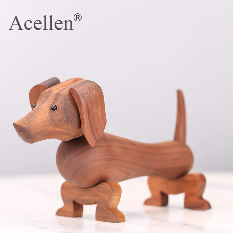 Handmade Wooden Dachshund Dog Figures Kids Room Bedroom Living Room Home Decoration Accessories Ornaments Holiday Gift Toys