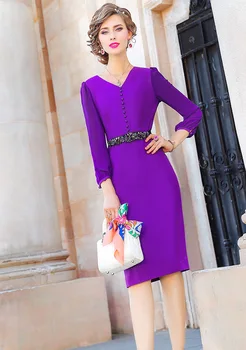 

Women's dress 2019 autumn new temperament fashion casual V-neck slim midi dress