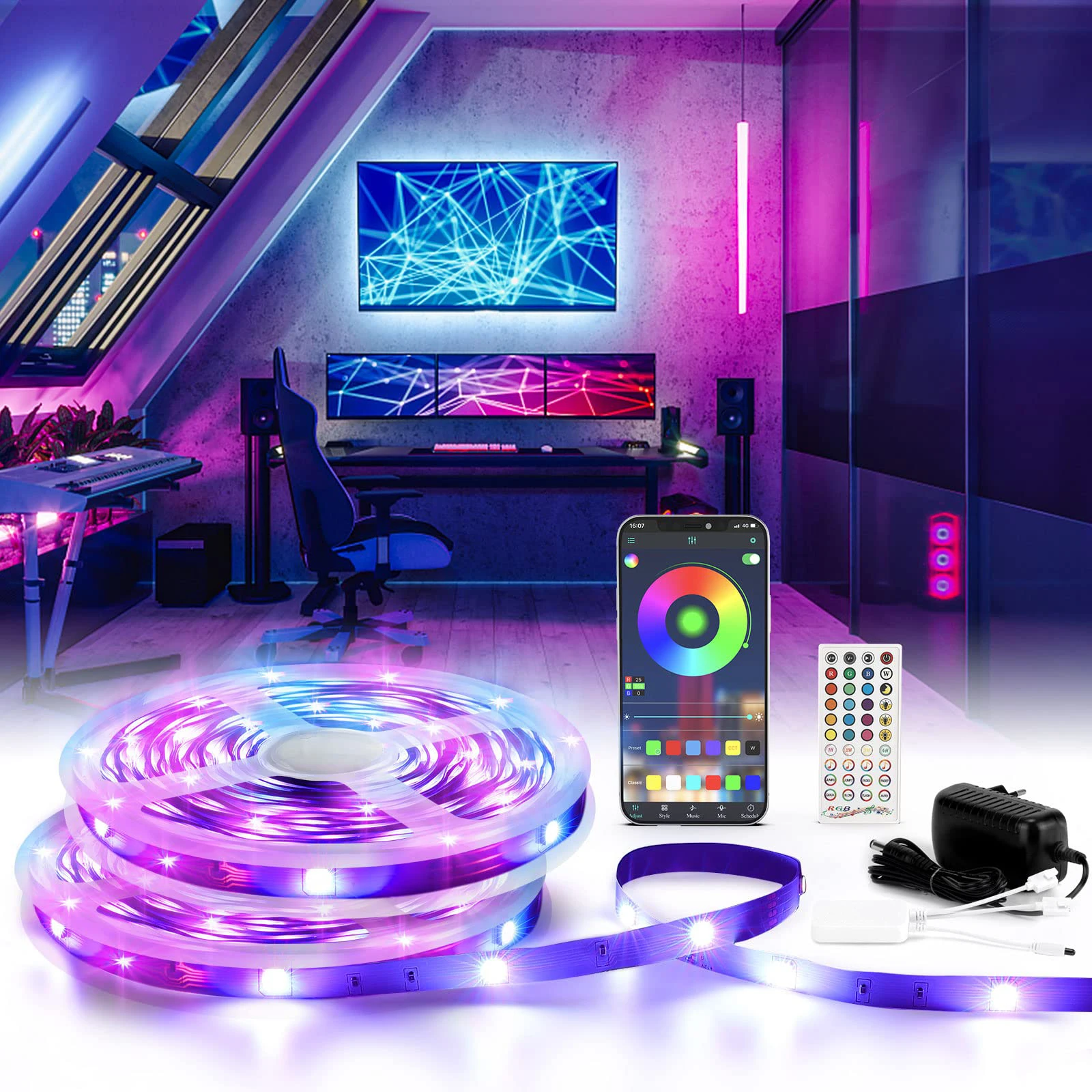 LED Light Strips Bluetooth Controller Flexible 5m-30m RGB 5050 Decoration BackLight Lamp Night light Luminous String For Bedroom