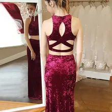 Двухсекционное платье для выпускного вечера с жемчужиной длиной до пола, фиолетовое бархатное платье для выпускного вечера с открытой спиной