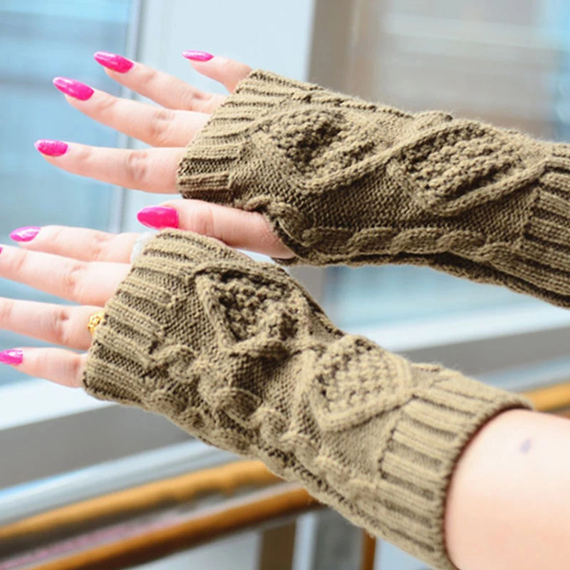 Однотонные зимние женские вязаные перчатки без пальцев, женские перчатки, модные теплые рукавицы, женские перчатки, зимние теплые наручные