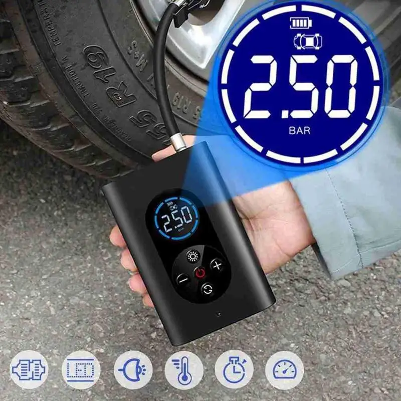Portable Car Air Compressor Electric Cordless Tire 150 Inflator Air Digital Rechargeable Auto Balls For Car Motorcycle PSI L9V3