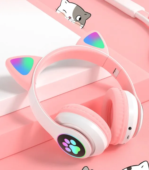 ZK40 Cute Cat Ear Bluetooth Headphones Music Wireless Earphone Earbud With Mic Bass Noise Canceling Headset Children Kids Gifts