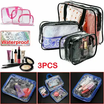 

Women Portable 3PCS Waterproof Cosmetic Makeup Toiletry Clear PVC Travel Wash Bag Holder Pouch Bag kit Set