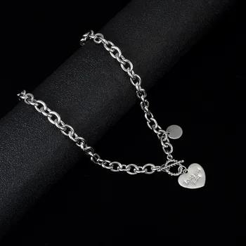 

Hot Selling Necklace Stainless Steel Short Love Necklace Heart Clavicle Chain Ins Lettering Love Disco Hip Hop Accessories