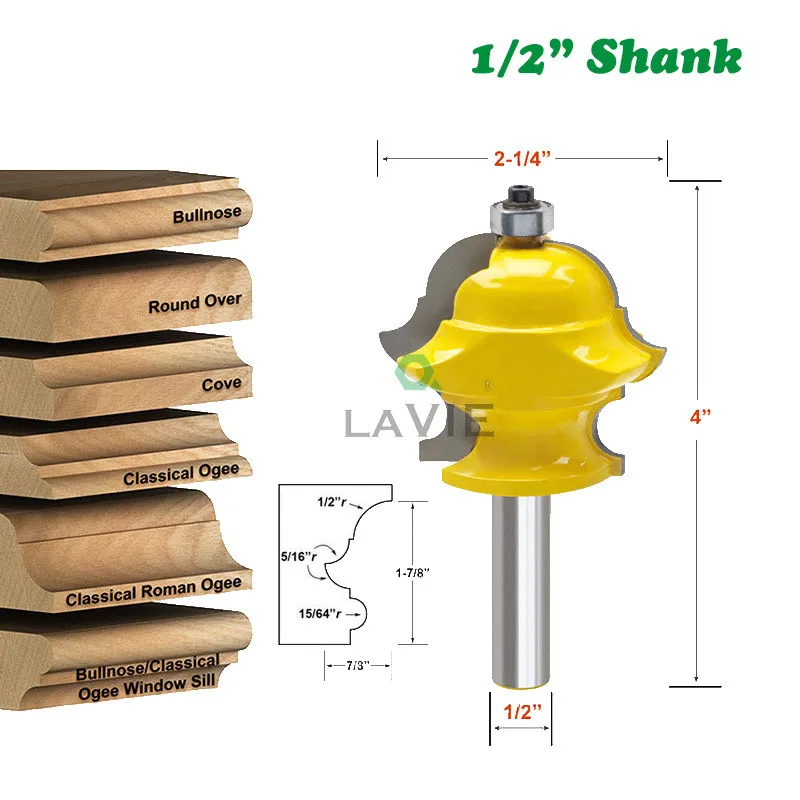 

12mm 1/2 Shank Milling Cutter Woodwork Multiform Multi-profile Molding Router Bit Door Woodworking Tools MC03085