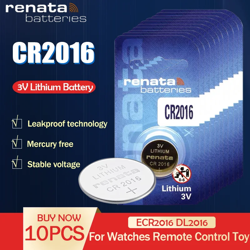 10 шт./лот renata 2016 CR2016 3V 100% оригинальный фирменный новый пульт дистанционного