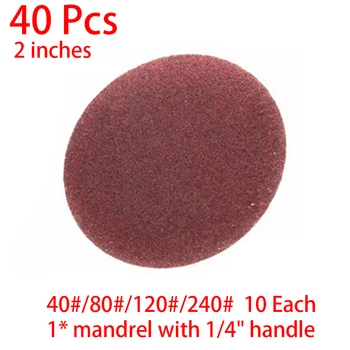 

40pcs Grit Sandpaper Abrasive Tool 2 Inch Roll Lock Sanding Disc 40/80/120/240 With Mandrel 1/4" Shank For Metal Wood Polishing