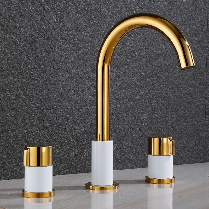 

Gold Bathroom Widespread Basin Faucet Brass & Ceramics Sink Mixer Hot & Cold Lavatory Crane Vessel 2 Handle 3 Hole Chrome/Black
