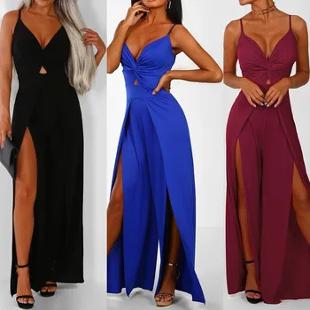 

Women's Jumpsuits Summer sexy Party Night bodysuits V-Neck Solid Color Sling loose Jumpsuit сиамские брюки Женский комбинезон