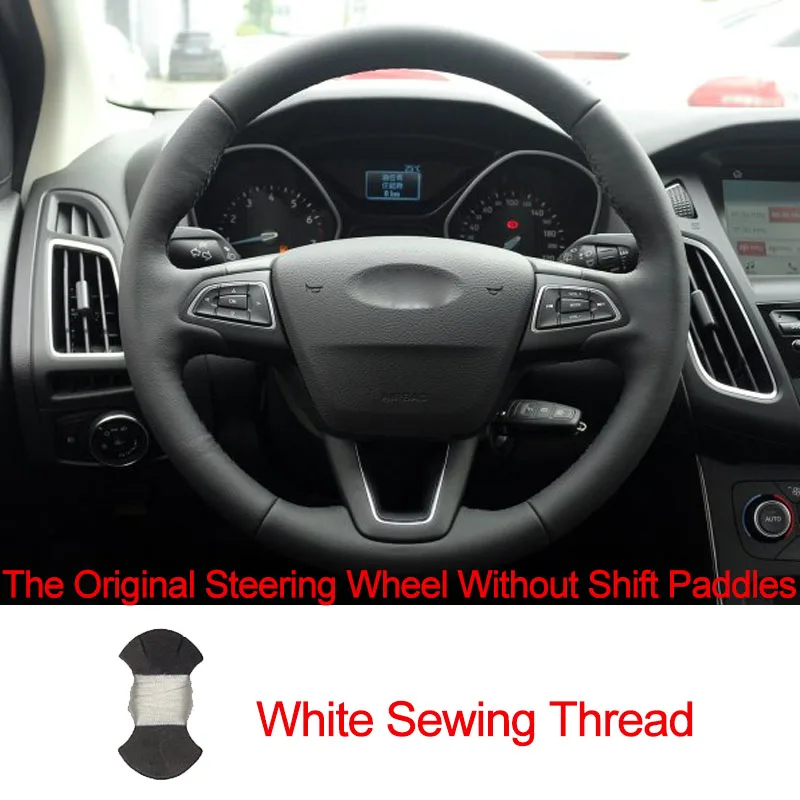 No Shift paddle whit Ручная швейная крышка рулевого колеса автомобиля топ из коровьей кожи для Ford Focus 3- Kuga- Escape C-MAX Ecosport - Название цвета: No Shift paddle whit