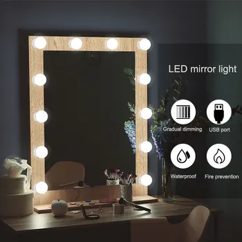 

LED Bulb Tricolor Dimming Hide Wiring Light string Spin USB Makeup Mirror LED Lamp