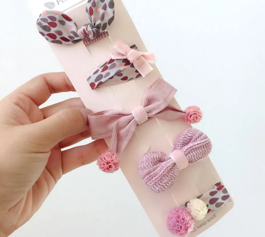 5pcs 5 шт./компл. детские заколки для волос для девочек повязка на голову ручной галстуком-бабочкой девушка шпилька узел в виде банта заколки для волос для детей ясельного возраста детские украшения для волос - Цвет: 5pcs