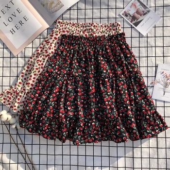 

Summer Cute High waist pleated skirts Harajuku Skirts Student Slim Small Fresh A-line Floral Skirt Mori Girl Korean Preppy Style