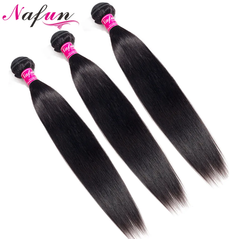 NAFUN пучки волос прямые переплетенные бразильские человеческие волосы пучки с закрытием 8-30 дюймов пучки человеческих волос пучки не реми волосы