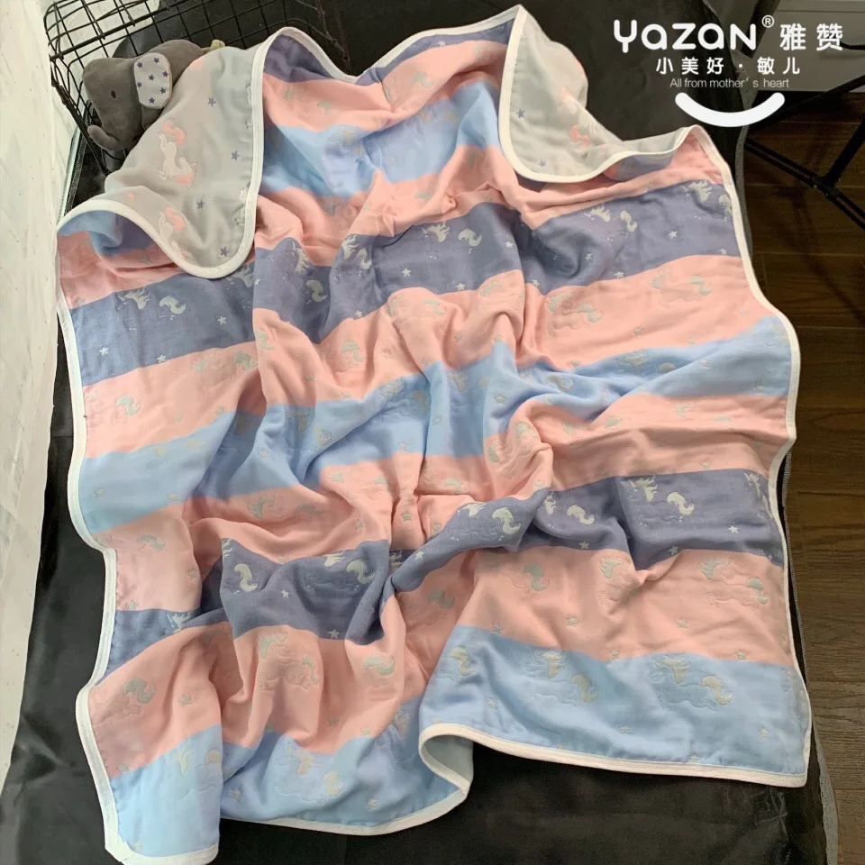 Yazan 110*110 см больше дизайна AB face 6 слоев Высококачественная хлопковая пряжа Мягкая дышащая ткань класса А детское одеяло для кроватки банное полотенце
