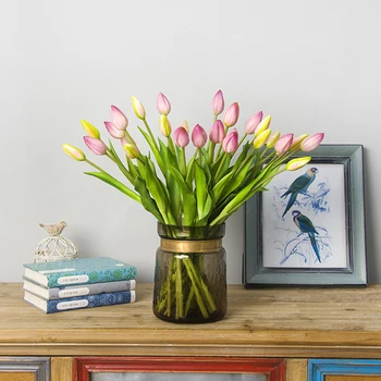 

Artificial Tulip Flowers 7pcs/lot Long Stem Bouquet Real Touch Simulation Flowers for Home Wedding Party Decoration