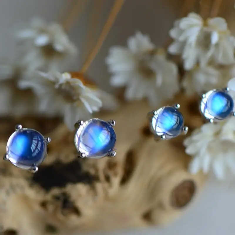 Простой темперамент голубая луна камень кристалл серьги гвоздики для женщин 925 пробы серебряные винтажные массивные серьги ювелирные изделия