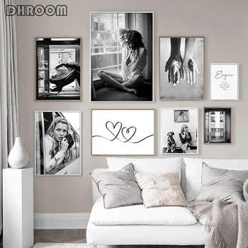

Black White Fashion Poster Lady Window Classical Print Wall Art Canvas Painting Photography Modern Girl Room Decoration Picture