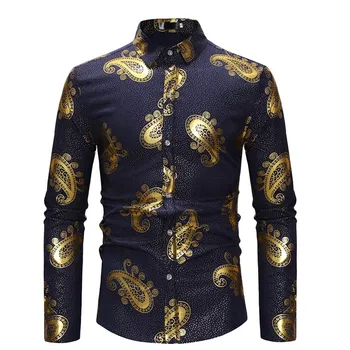 

Retro Flower Men Shirt Formal Wear Printed Vintage Streetwear Chemise Homme Glitter Mens Shirts Spring Autumn Tops Lapel Blouse