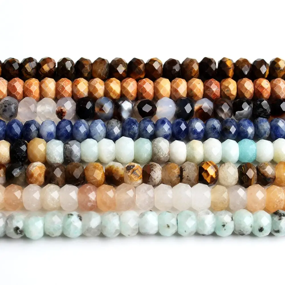 Natural Faceted Rondelle Stone Beads Rose Quartzs Jaspers Agates Spacer 4*6mm DIY Bracelet 15'' Strand | Украшения и