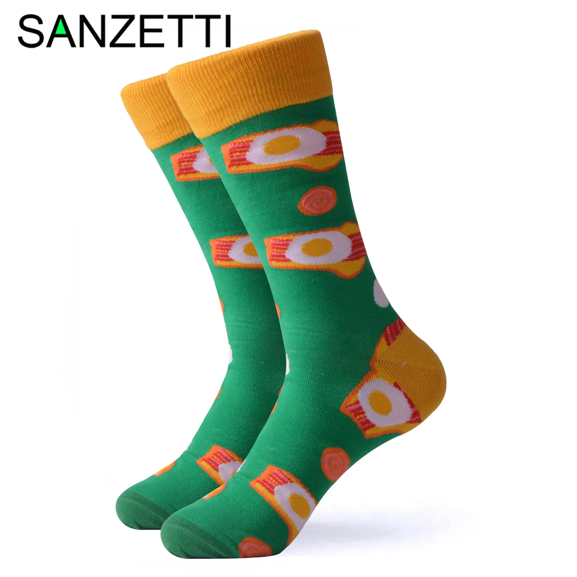 SANZETTI/1 пара счастливых носков, высокое качество, мужские цветные носки из чесаного хлопка для кофе, завтрака, фри, сыра, бекона, подарок к свадебному платью