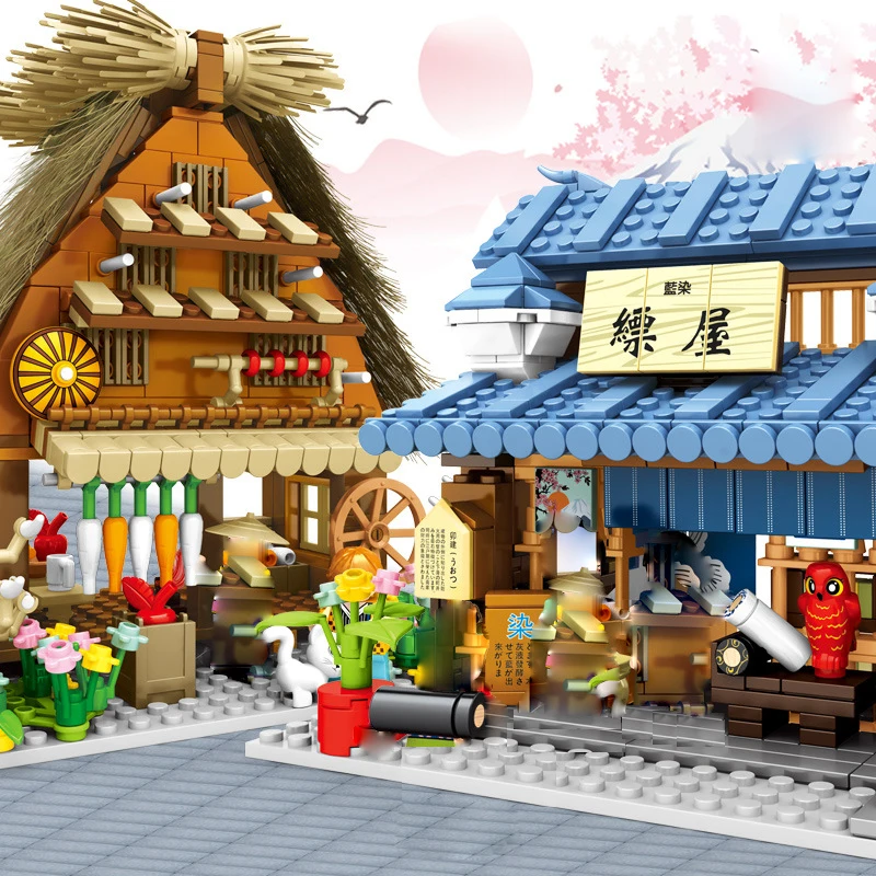 

New Japanese Sakura Snacks Street Scene Shop Grilled Fish Store Sushi Restaurant Convenience store Childrens Block Toy Gifts