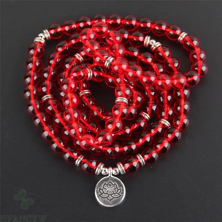 

6mm Red Crystal 108 Beads Buddha Pendant Bracelet Handmade Spirituality Cuff Healing Ruyi Wrist Unisex Buddhism Meditation