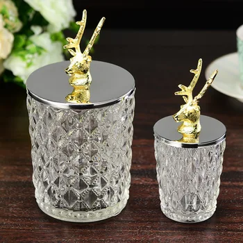 

European Style Transparent Glass Candy Jar with Glass Cover Wedding Dessert Display Stand Home Candy Storage Tank Christmas Gift