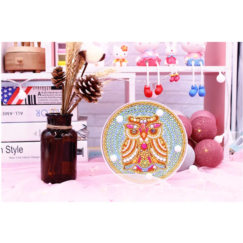 

LED Diamond-lamp Cute Owl Pattern DIY Luminous Round Circle Frame Night-light Home Decoration On the Table Birthday Gifts ZXD024