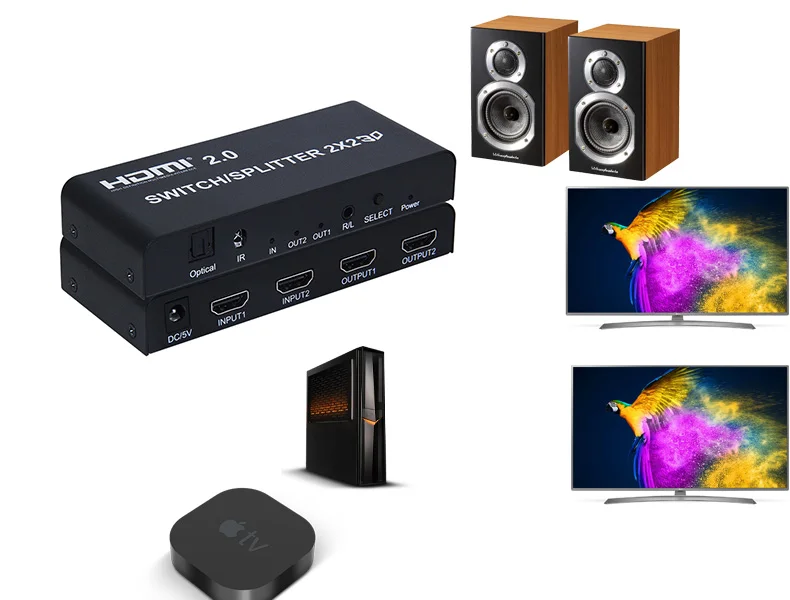 4K HDMI коммутатор 2x2 аудио экстрактор toslink HDMI коммутатор разветвитель 2X2 HDMI 2,0 HDR HDCP 2,2 4 K/60 HZ для PS4 pro Apple tv
