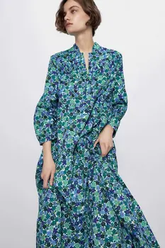 

2020 new Spring Summer European Flower Floral Printed zaraing women Dress vadiming sheining streetwear dress XDN9413