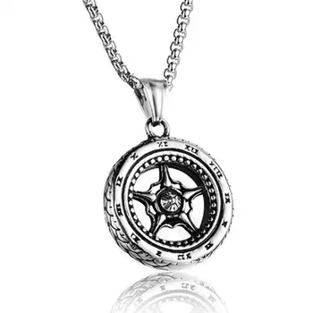 

5Pcs European and American Fashion tire Pendant Necklace Roman Numerals men Personality Pentagram alloy Necklaces T-187