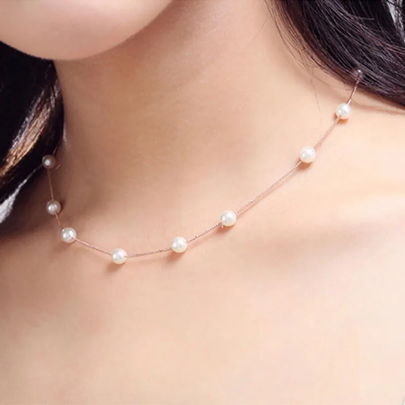 Серебряное ожерелье, 925 пробы, серебряная простая цепочка, плавающее жемчужное ожерелье, очаровательное свадебное Колье, Ожерелье, хорошее ювелирное изделие