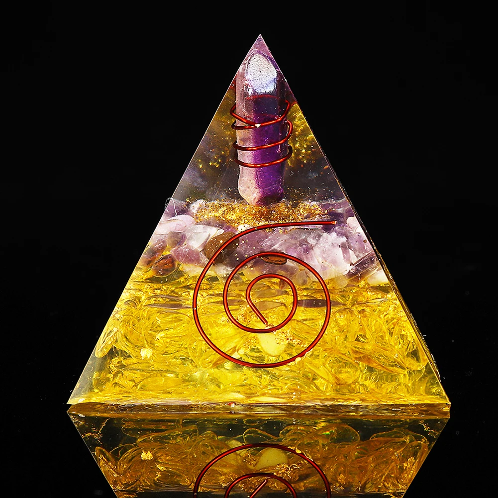 Ornament Crafts Crystal Stone Ornament Crystal Ornament Resin Ornaments Resin Crafts Natural Crystal Energy Generator Pyramid Peridot Amethyst Reiki Healing Chakra Resin Pyramid Egyptian Decor Room Decoration 1pc