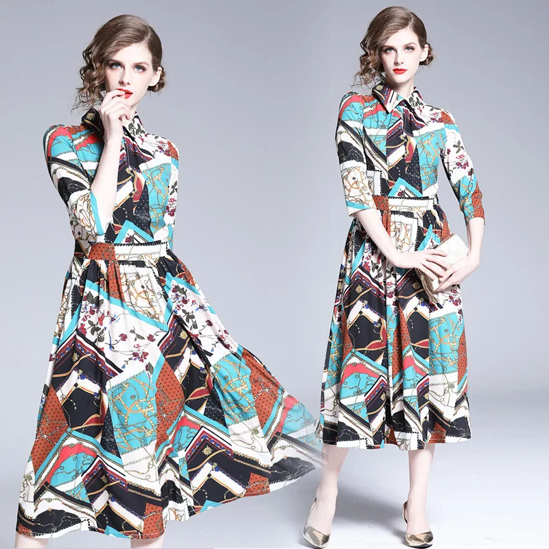 

Photo Shoot 2019 New Style Printed And Ankle Dress Summer Elegant Long Skirts High-End Big Hemline Long Dress