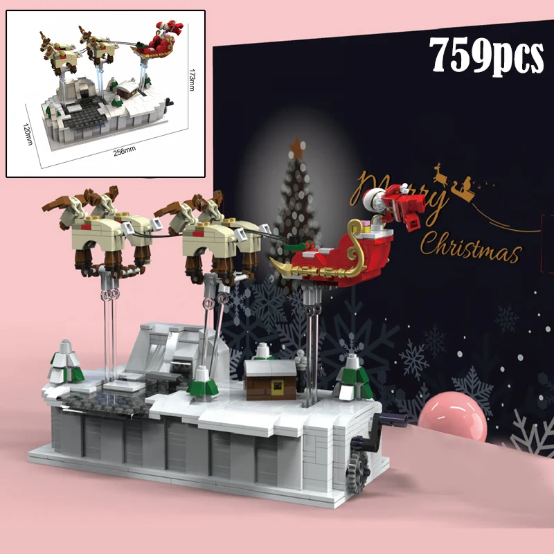 

MOC Christmas Flying Santa Claus Ship legoinglys Village Winter City Creator Mini Building Figures Blocks Bricks Toys Kids Gifts