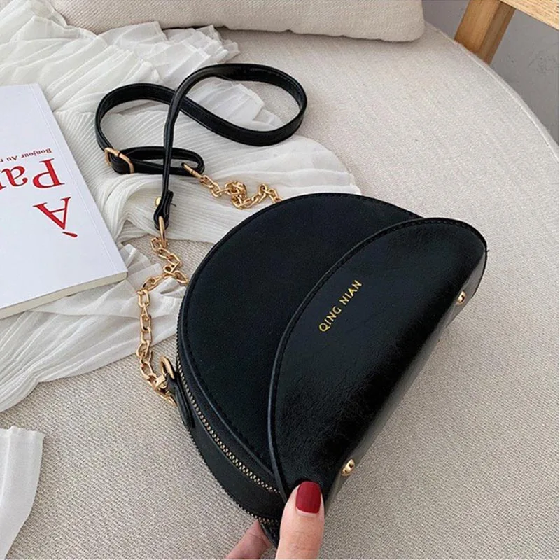 Black shoulder bag Матовая кожаная женская сумка на плечо, женская сумка-мессенджер, полукруглая сумка, роскошная дизайнерская двухслойная сумка через плечо - Цвет: Black shoulder bag
