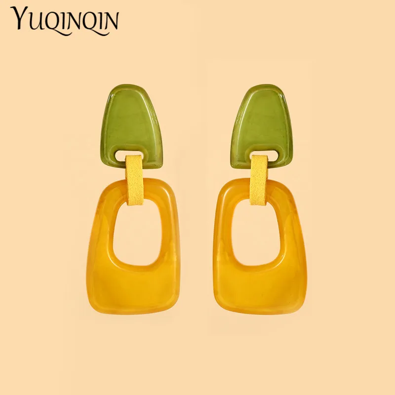 Korean Acrylic Long Dangling Earrings for Women Big Geometric Resin Drop Earring Vintage Brincos for Girls