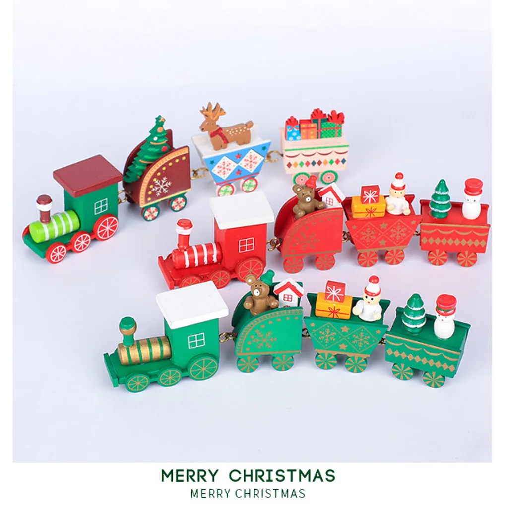 New Christmas Train Painted Wood Christmas Decoration for Home with Santa/bear Xmas kid toys gift ornament navidad new year Gift