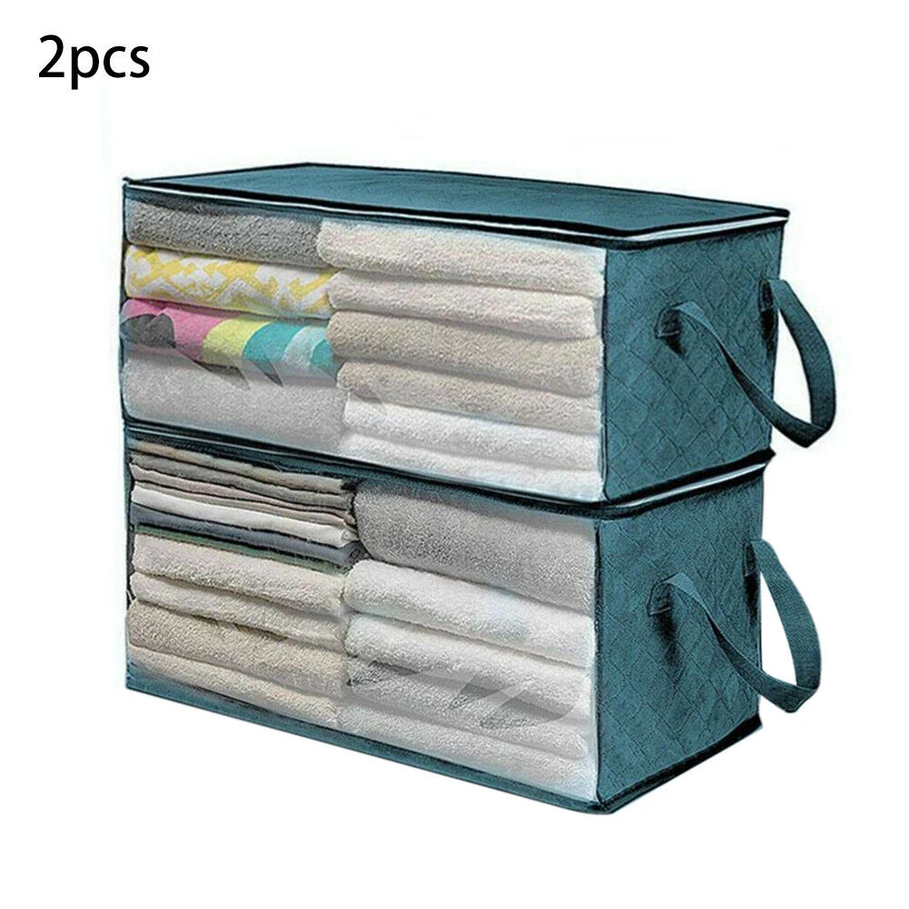 

2pcs/set Organizer Zipper Container Sweater Storage Box Portable Home Closet Bag Clothes Blanket Moisture Proof Folding Quilt